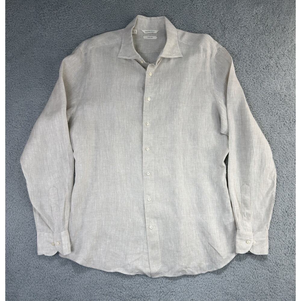 Suitsupply Men 43/17 Beige Pure Linen Albini 1876 Fabric Tailored Fit Shirt